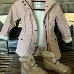 Like New Urban Republic Pink Faux Sherpa Lined Rain Jacket Size 5/6 & Matching Boots Size 12