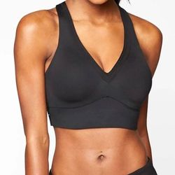 ATHLETA Black Be Bold V Neck Criss Cross Wrap Back Athletic Workout Sports Bra