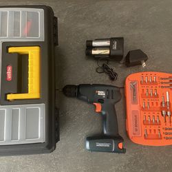 Drill + Rechargeable Batteries + Tool Box