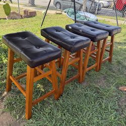 4 Counter Bar Stool Set - 24" High Dark Barstools with Wrapped Bonded Faux Leather Seat - Solid Wood Modern Countertop Stools - Ideal for Kitchen Isla