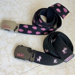 VINTAGE VANS Y2K CANVAS ADJUSTABLE BELTS PINK HIPPO & ZEBRA SKATER GIRL