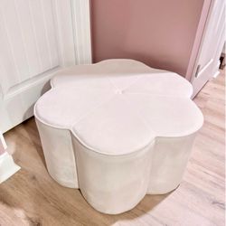 Cream Velvet Floral Ottoman