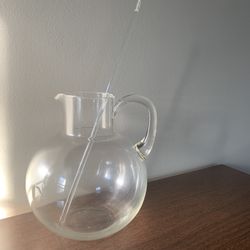 Vintage Glass Martini / Drink Pitcher With Glass Stirrer Hand Blown Glass Large