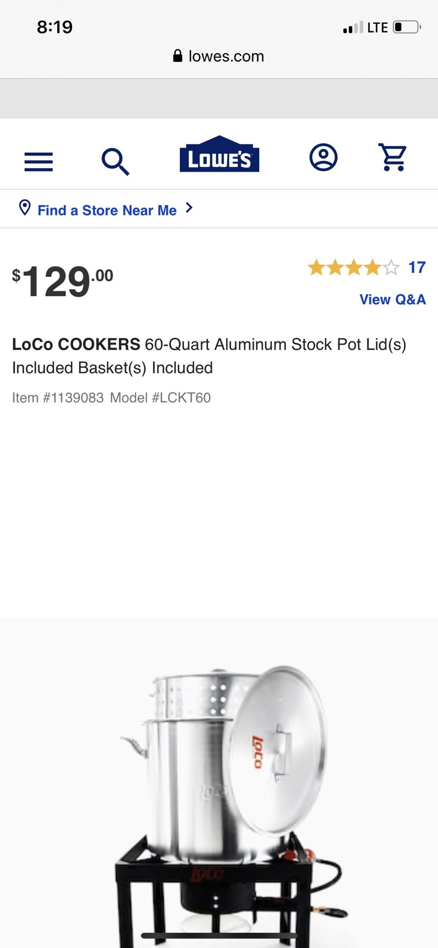 LoCo COOKERS 60-Quart Aluminum Stock Pot Lid(s) Included Basket(s) Included