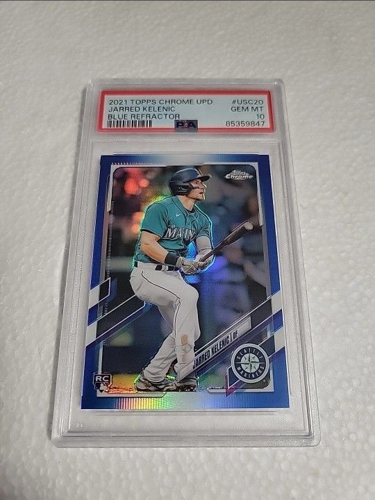 Jarred Kelenic 2021 Topps Chrome Update Rookie Blue Refractor /199 PSA 10