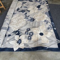 ROMANTIC GARDEN COLLECTION INDOOR/OUTDOOR RUG Blue/Gray/Creme Floral 8” x 10” NEW 