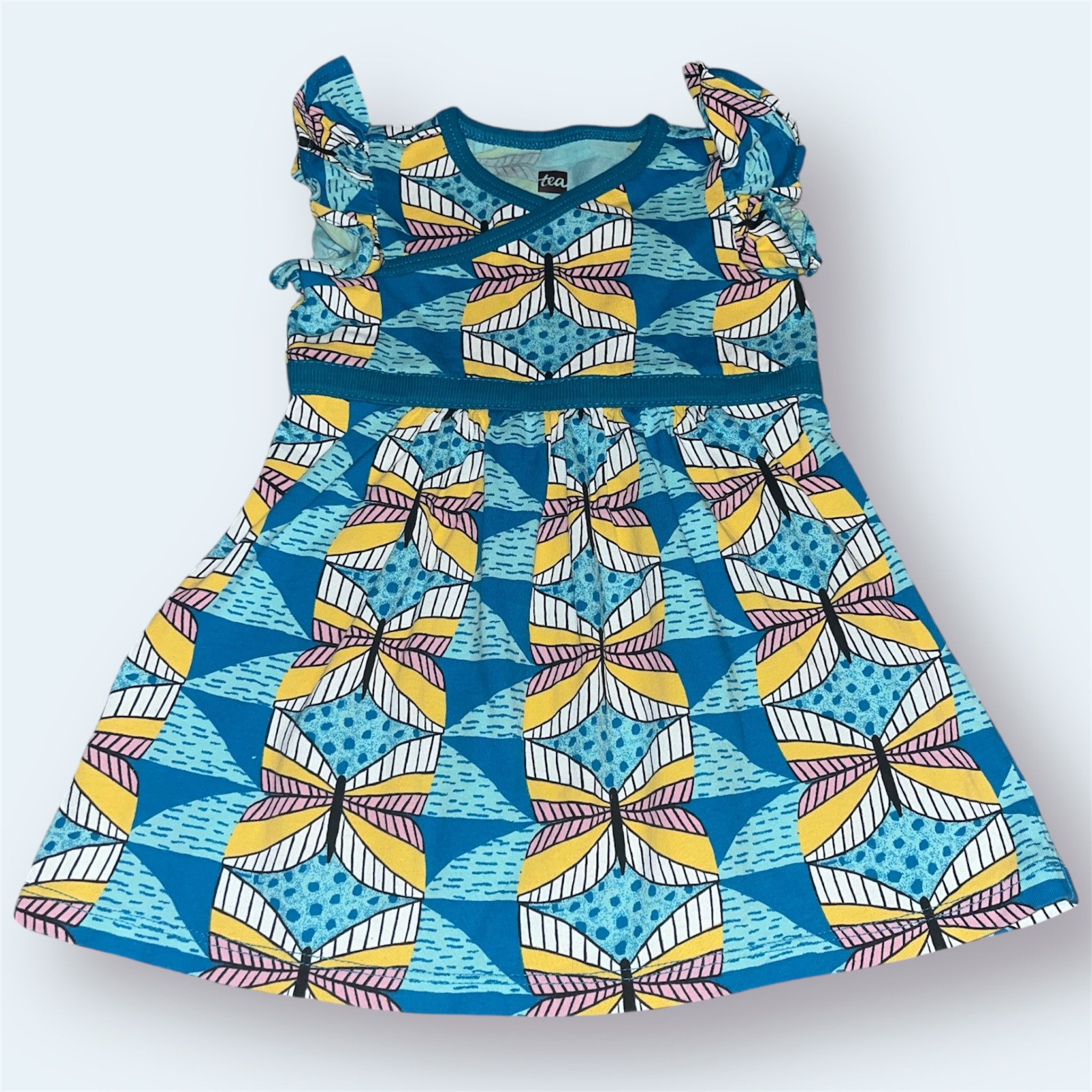 Tea collection Caribbean butterfly blue dress size 6-9 months