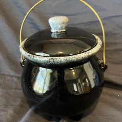 Vintage Black Gray Drip Bean Pot Cookie Jar