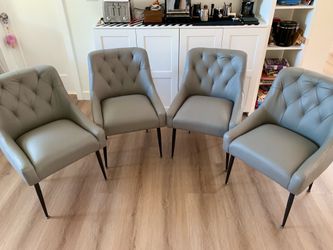 Dining Chairs Set of 4,  Faux Leather with Back Pull Rod. Grey