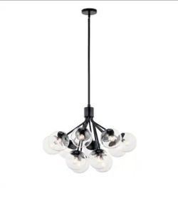 KICHLER Silvarious 30 in. 12-Light Black Modern Clear Glass Shaded Convertible Chandelier for Dining Room