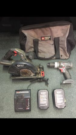 PORTER CABLE 2-pc Tool Kit 18v Cordless Drill, Circular Saw w/2-Batteries and Charger