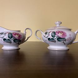 Vintage Harmony House Splendor Pattern Sugar Bowl W/ Lid & Creamer Decanter Set