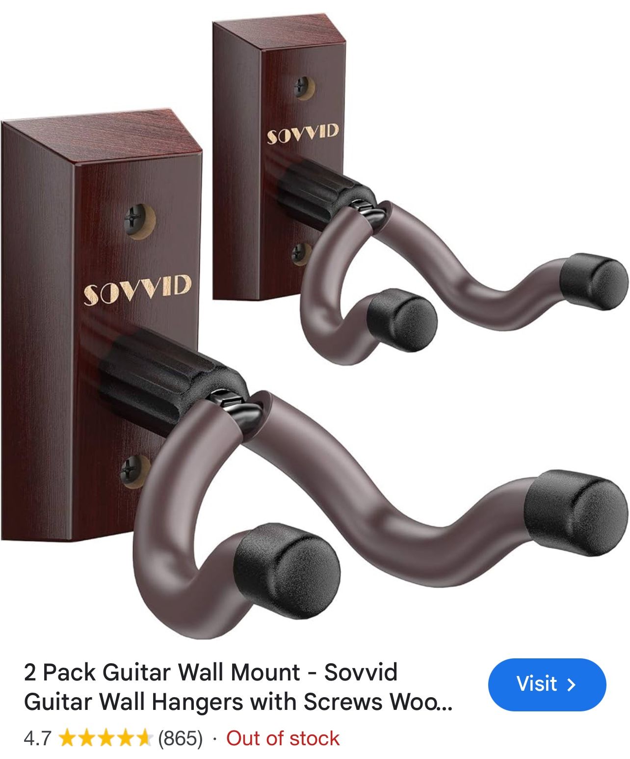 Durable Guitar Wall Mount Hanger (2 Pack) Guitars Ukulele Bass Durable Black Wall Mount