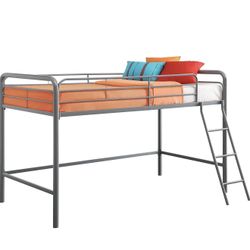 Junior Twin Loft Bed Frame with Ladder- Silver