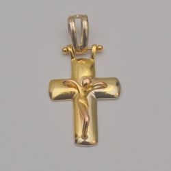 18k Solid Yellow White Rose Gold Jesus Christ Crucifix Cross Pendant 5.7 Gr