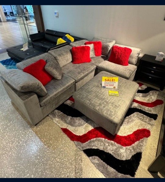 *4th Of July Now!!!*---Flexible Lima Gray Fabric Sectional Sofa W/Ottoman---Now $999!!!---Delivery And Financing😎