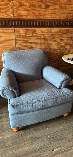 Blue Upholstered Armchair with Roll Arms
