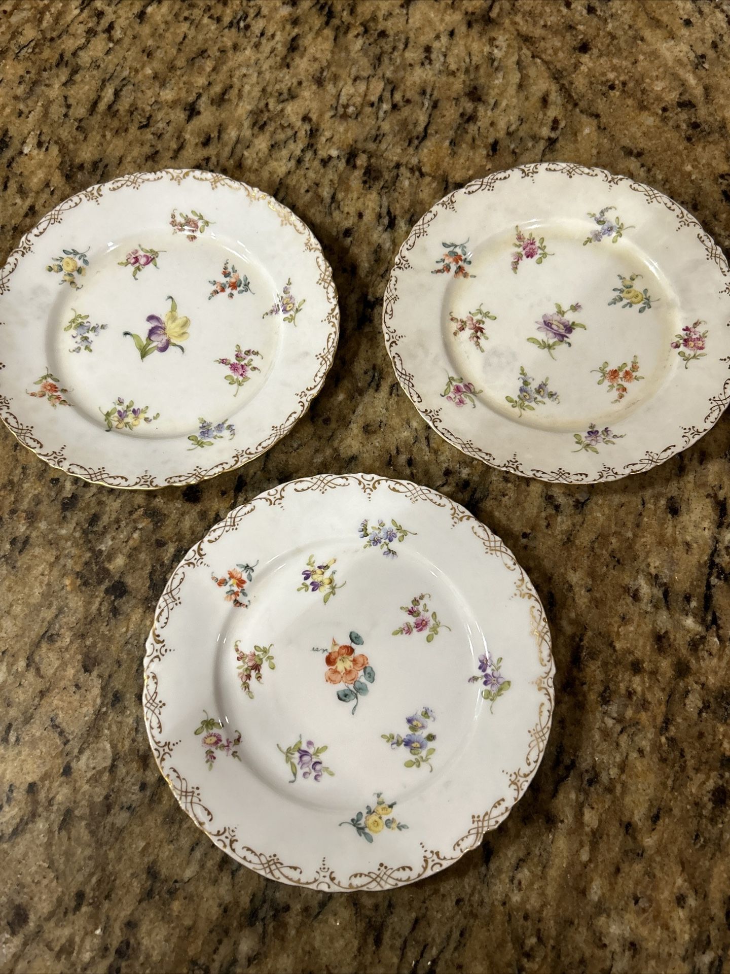 Dresden Porcelain Plate (3) Floral Design 6” Wide, Beautiful Piece