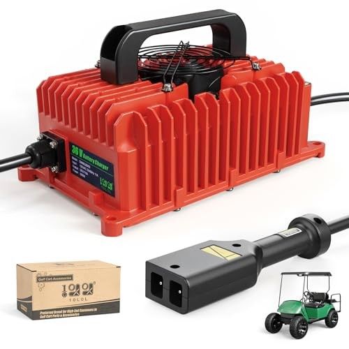 10L0L Smart Golf Cart Battery Charger for EZGO TXT, 18 AMP 36 Volt Golf Cart Charger with D Style Plug Fits Lead-Acid and Lithium Battery Red