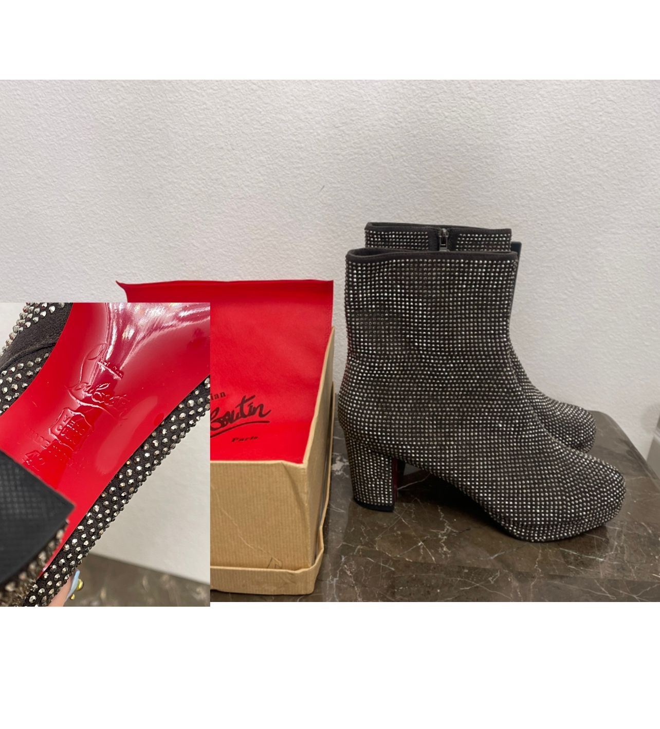 New! Unworn! Womens Euro 42, Fits USA Size 9.5-10 Gray Studded Boots, block hee