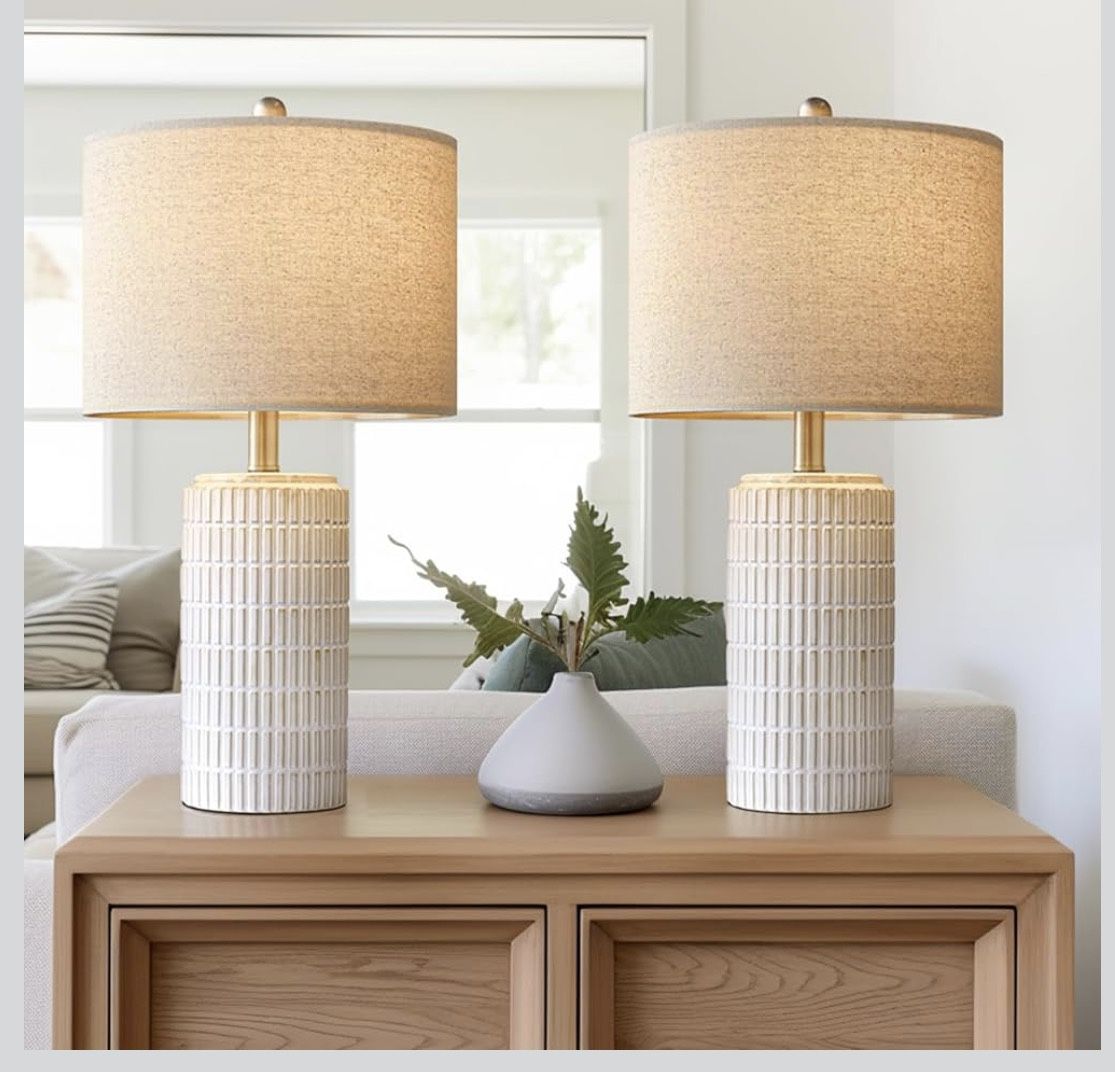23" Modern Ceramic Table Lamp Set of 2 for Living Room White Desk Lamps for Bedroom Farmhouse Bedside Nightstand Lamp House Warming Gifts New Home Dec