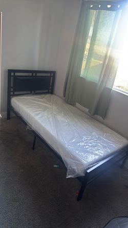 Twin Metal Bed Frame with Mattress