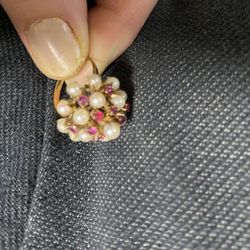 Antique Belize 18kt Gold Ring Pearls & Pink Sapphire 