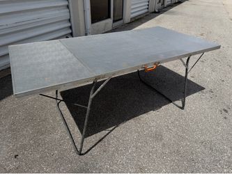 Vintage 1950’s Aluminum Folding Camping Table Portable Rat Rod Outdoor Atomic 73x36.5x30in