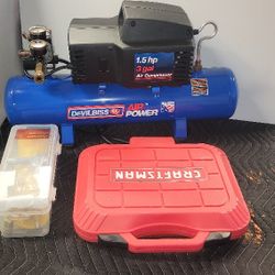OBO DeVilbiss 3 Gallon Air Compressor W/ Brad Nailer & Starter Accessories 