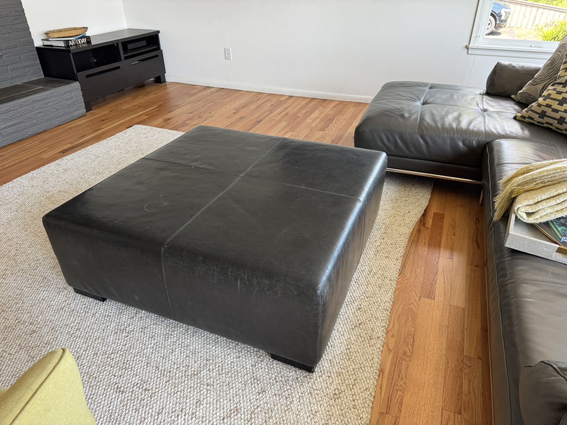 Black Leather Coffee Table Ottoman 