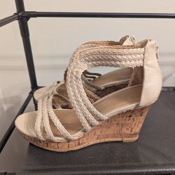 Nude Beige Wedge Heels Sandals
