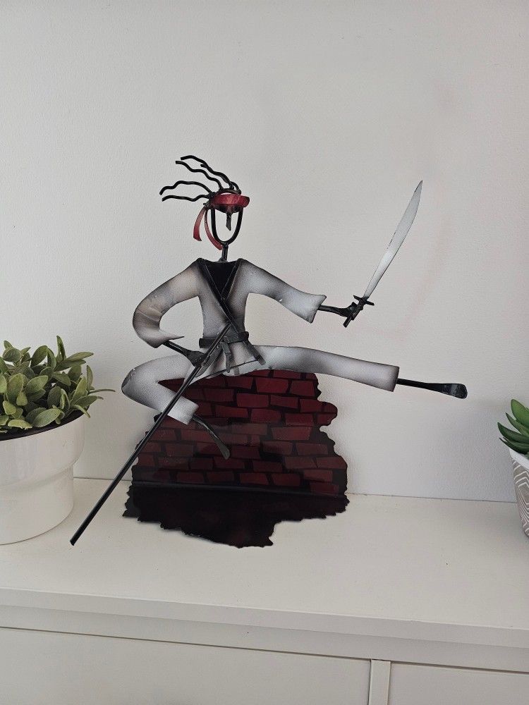 Unique Large Ninja Samurai Metal 3D Sculpture Shelf Decor