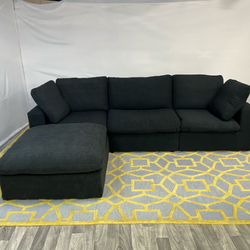 ( Delivery Available ) Modular Cloud Black Sectional Couch with Storage Ottoman