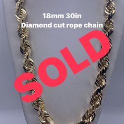 14K 18.2mm 30in Diamond Cut rope chain . brand new re-stock