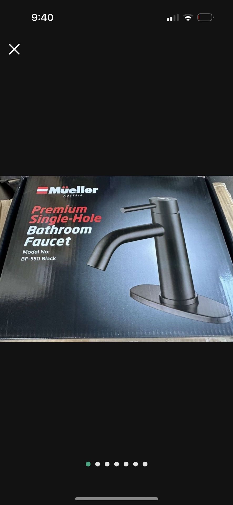 Mueller Premium Single Hole Bathroom Faucet BF-550 Matte Black. Open Box