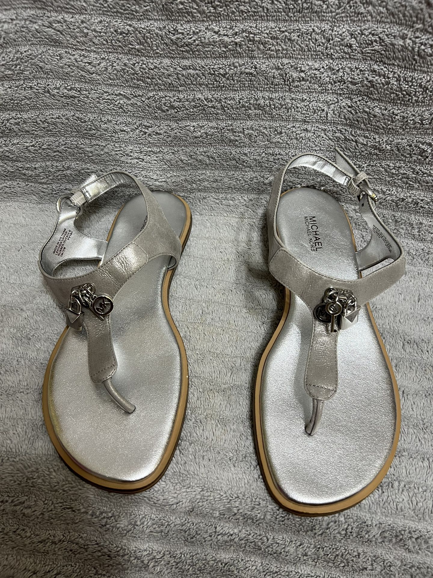 Michael Kors Flat Sandals, Silver- Size 7