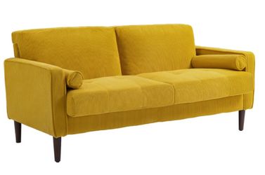 Tavian Tufted Upholstered Loveseat with Pillows, Yellow