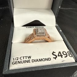 10KT Rose Gold Natural Diamond Halo Engagement Ring