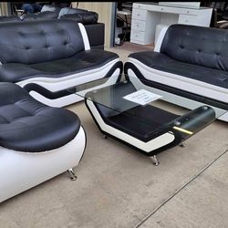 Contemporary Black And White 3 PC. Sofa Set. Brand New .