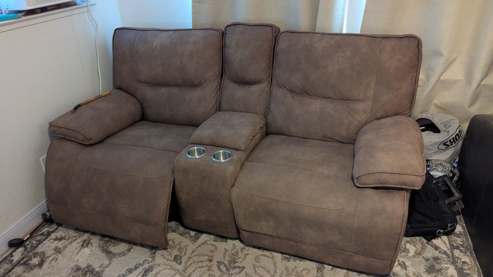 Reclining Two-seat Couch With Cup Holders And Charging Ports