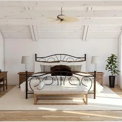 *Brand New* Queen Victoria Metal Platform Bed with Decorative Accent Headboard and Footboard, Bronze
