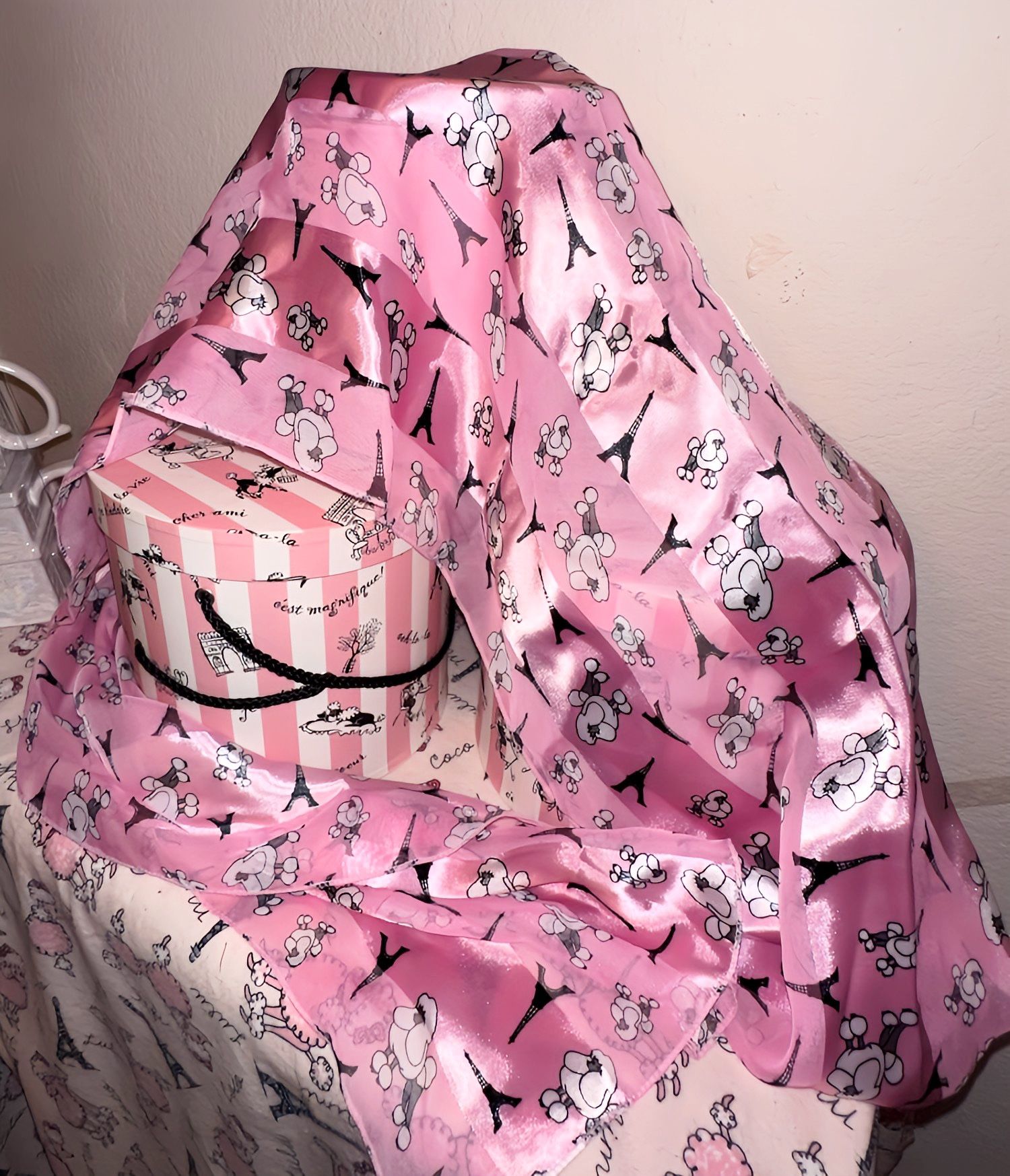 Women's Pink chiffon scarf W/ Poodles & Paris Print--Brand new