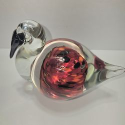 LENOX ART GLASS PELICAN PAPERWEIGHT FIGURINE MULTI RED ENCASED IN CLEAR GLASS 