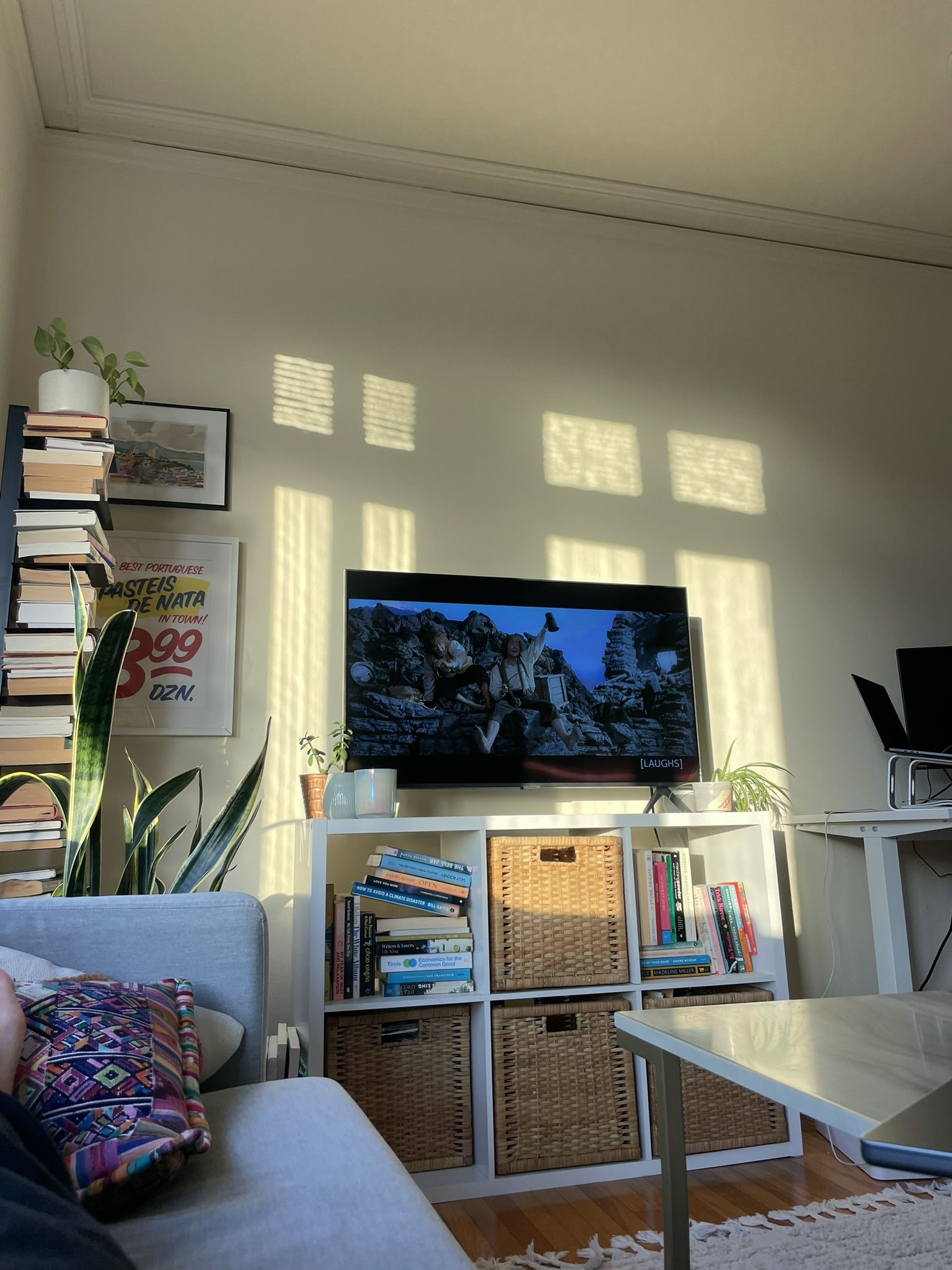IKEA kallax Shelves + 4 Rattan Bins