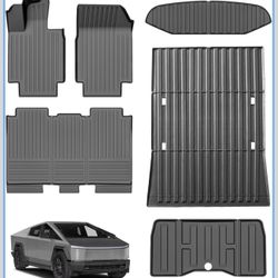 PM Auto Set of 6 Floor Mats Compatible With Tesla Cybertruck 2024–2026 TPE All-Weather 1st & 2nd Row Car Floor Mat Full Set Custom Fit Front and Rear 