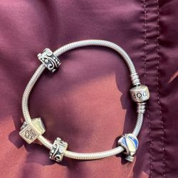 Pandora original bracelet, 2 charms and 2 clip charms