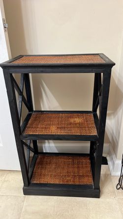 Black 3-tier X-frame rattan side table 17-1/2 x 31”
