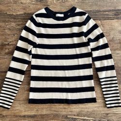 Women’s Fitted Knit Striped Sweater Cream/Black Size Small Soft Stretchy kawaii