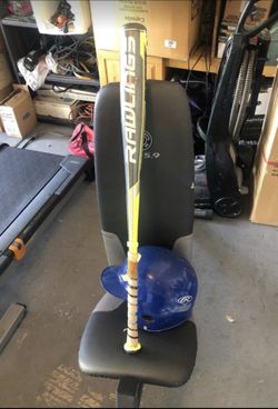 Rawlings baseball bat and helmet