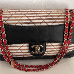 Chanel Vintage Jersey Stripes Single Flap Medium Bag